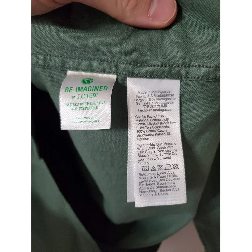 J.Crew Mens Shirt Slim Untucked Garment Dye Cotton Button Down Green Size Large